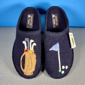 Haflinger Golf Bag Pure Boiled Wool Slippers NEW Men’s 10 US / 43 EU Navy Blue